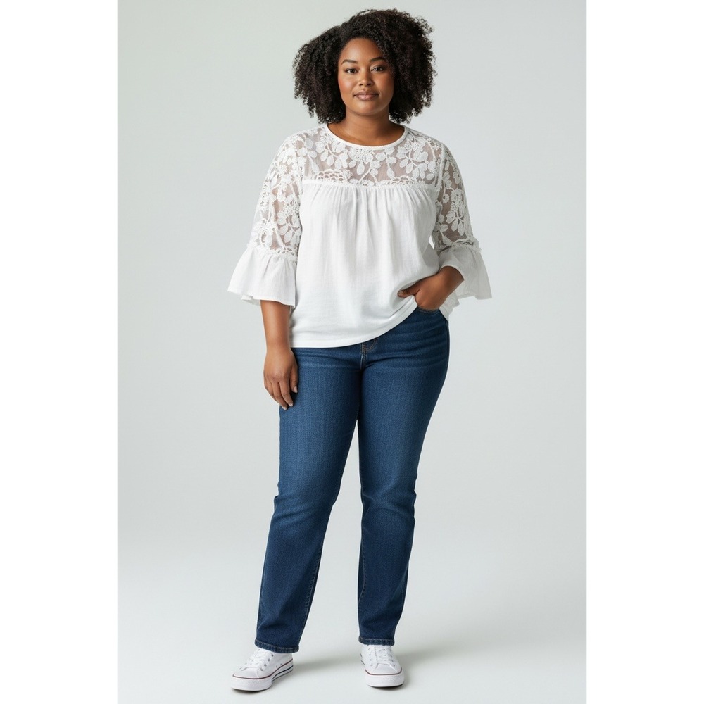 Unique Spectrum White Lace Yoke Boho‎ Peasant Blouse Prairie Cottagecore Small